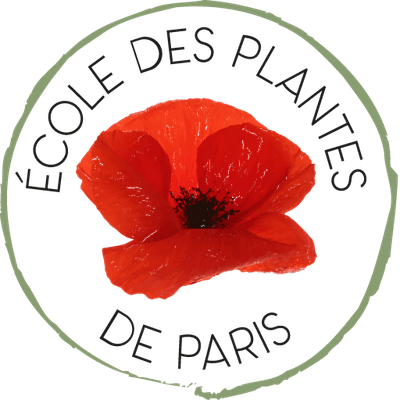 Logo de l'École des Plantes de Paris : un coquelicot rouge entouré du nom de l'école